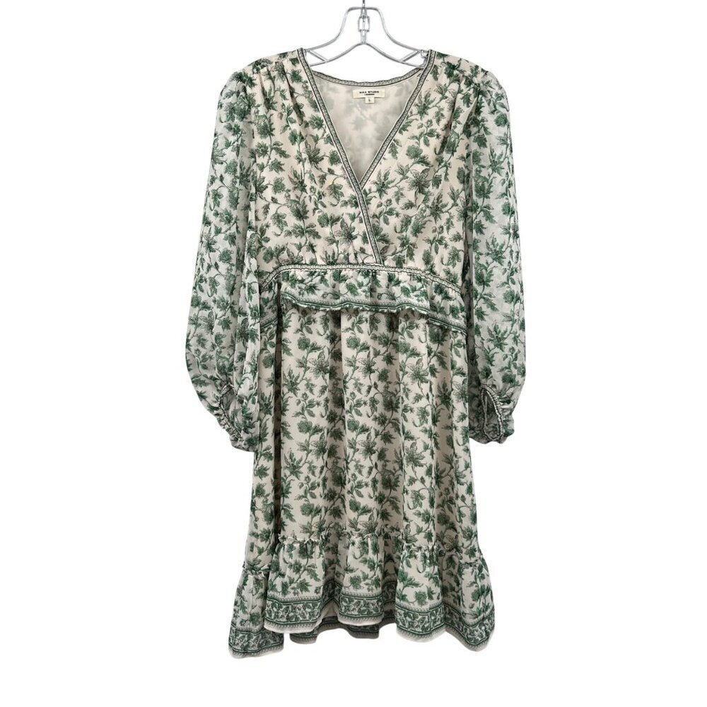 Max Studio Womens A-Line Dress Long Sleeve Green/Multi Print Size large